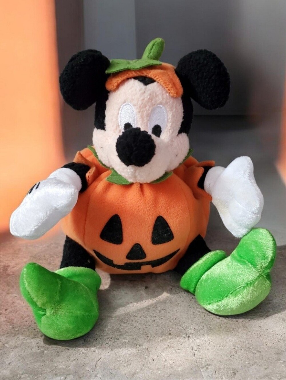 The Disney Store Halloween Mickey Mouse in Pumpkin Costume Beanie Plush 6"